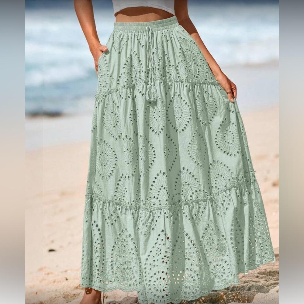 Stunning Mint Green EyeleMaxi Skirt